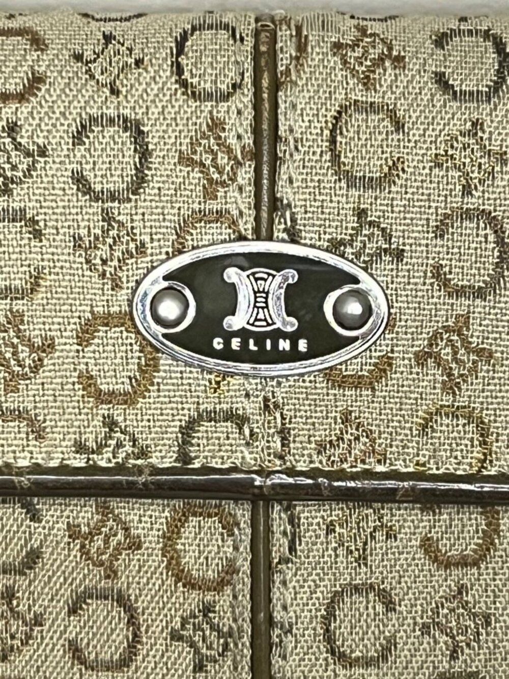 Celine Macadam Canvas Womens Wallet With Metal Logo Accent Beige & Brown - Picture 2 of 9